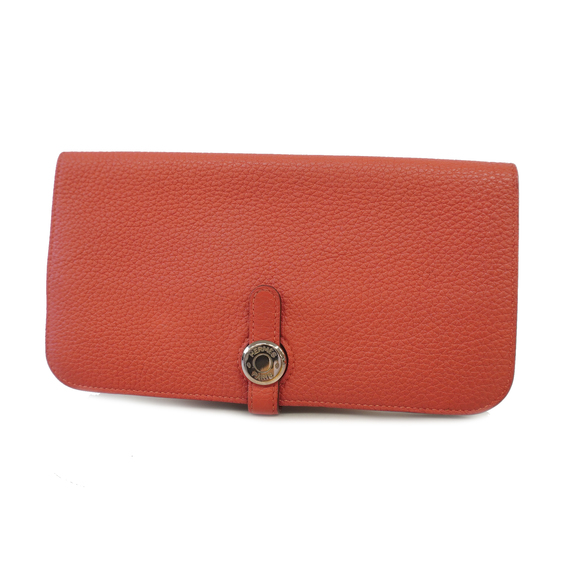 HERMES Accessories - Auth Hermes Dogon Long D Engraved Rouge De Cool Taurillon Clemence Long Wallet